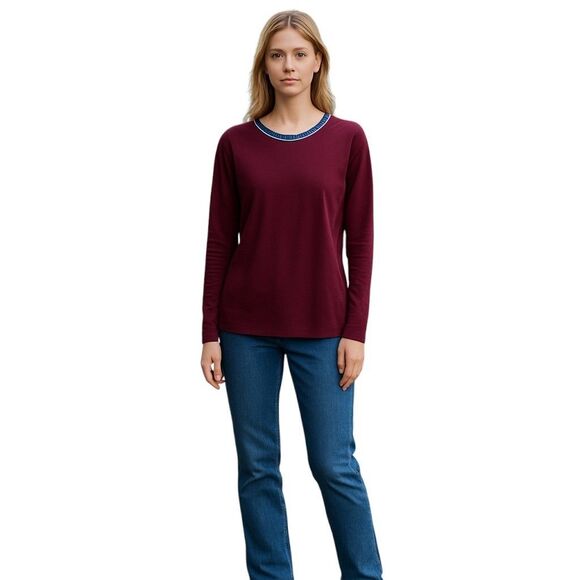 Lands End Womens Sz L Red Solid Long Sleeve Shirt - Picture 2 of 13